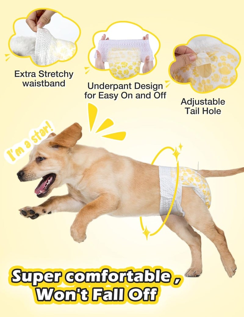 Dono Dog Diapers Female Large with Stretchy Waist, Disposable Pull Up Full Wrap Puppy in Heat Period Diapers, 360° Leak-Proof Super Absorbent Doggie for Small Medium Large Dogs - Image 3